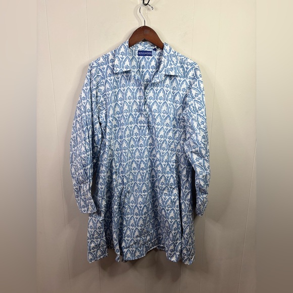 Ro's Garden tuckernuck blue white printed chlose short mini dress taormina L new - Picture 4 of 10